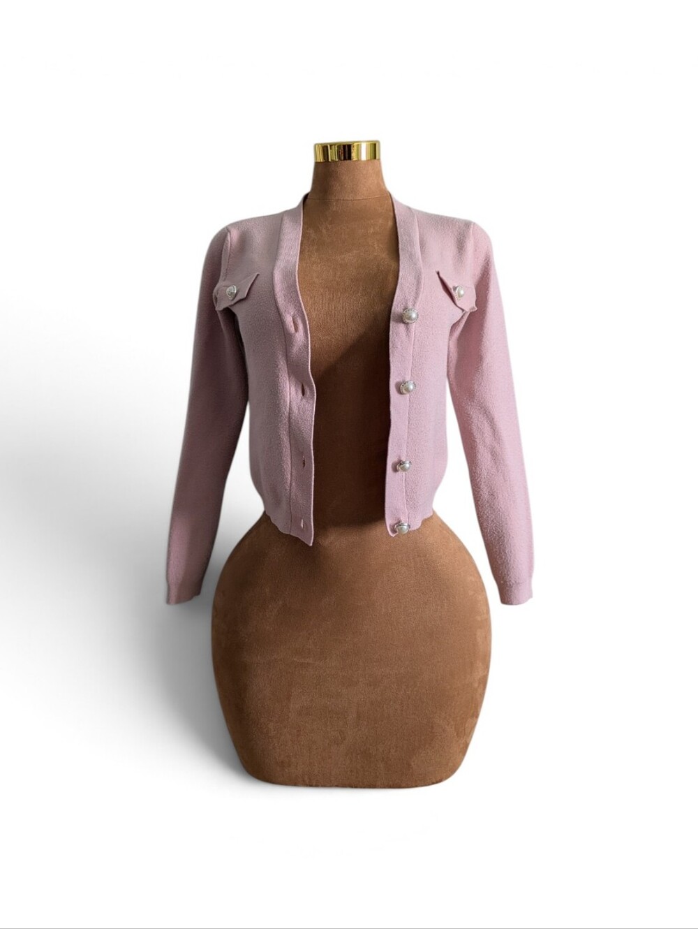Philosophy Old Money Coquette Light Pink Pearl Button Cardigan